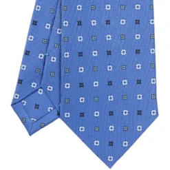 CRAVATTA SARTORIALE CLASSICA IN SETA AZZURRO POLVERE Microfantasia fiore