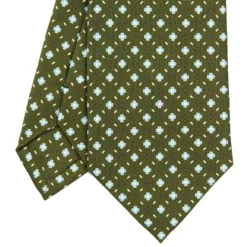 CRAVATTA SARTORIALE CLASSICA IN SETA VERDE OLIVA Microfantasia fiore