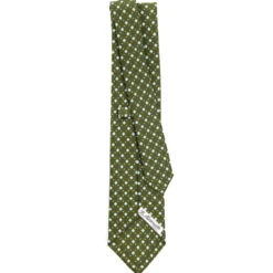 CRAVATTA SARTORIALE CLASSICA IN SETA VERDE OLIVA Microfantasia fiore