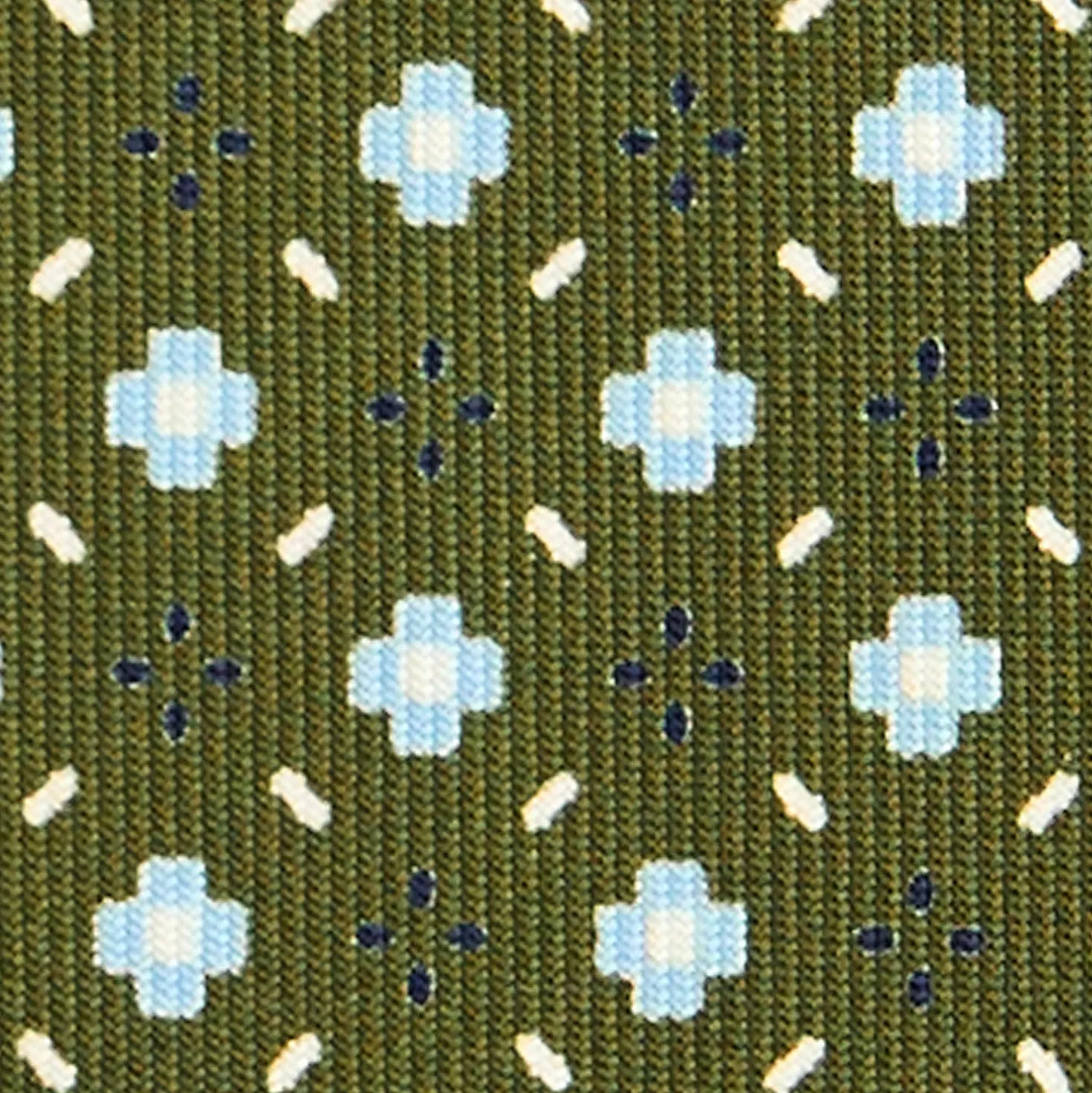 CRAVATTA SARTORIALE CLASSICA IN SETA VERDE OLIVA Microfantasia fiore