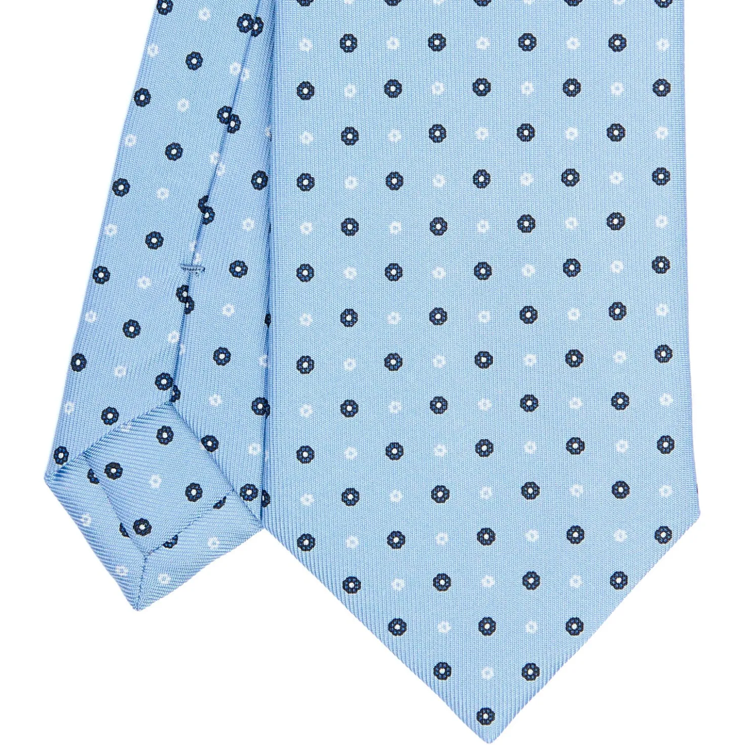 CRAVATTA SARTORIALE CLASSICA IN SETA AZZURRO Microfantasia fiore