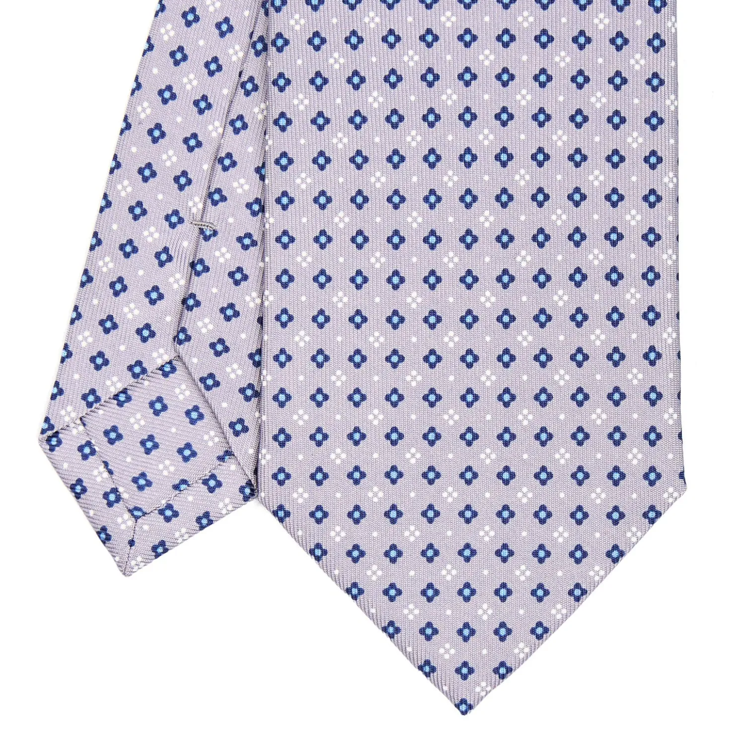 CRAVATTA SARTORIALE CLASSICA IN SETA GRIGIO CHIARO Microfantasia fiore