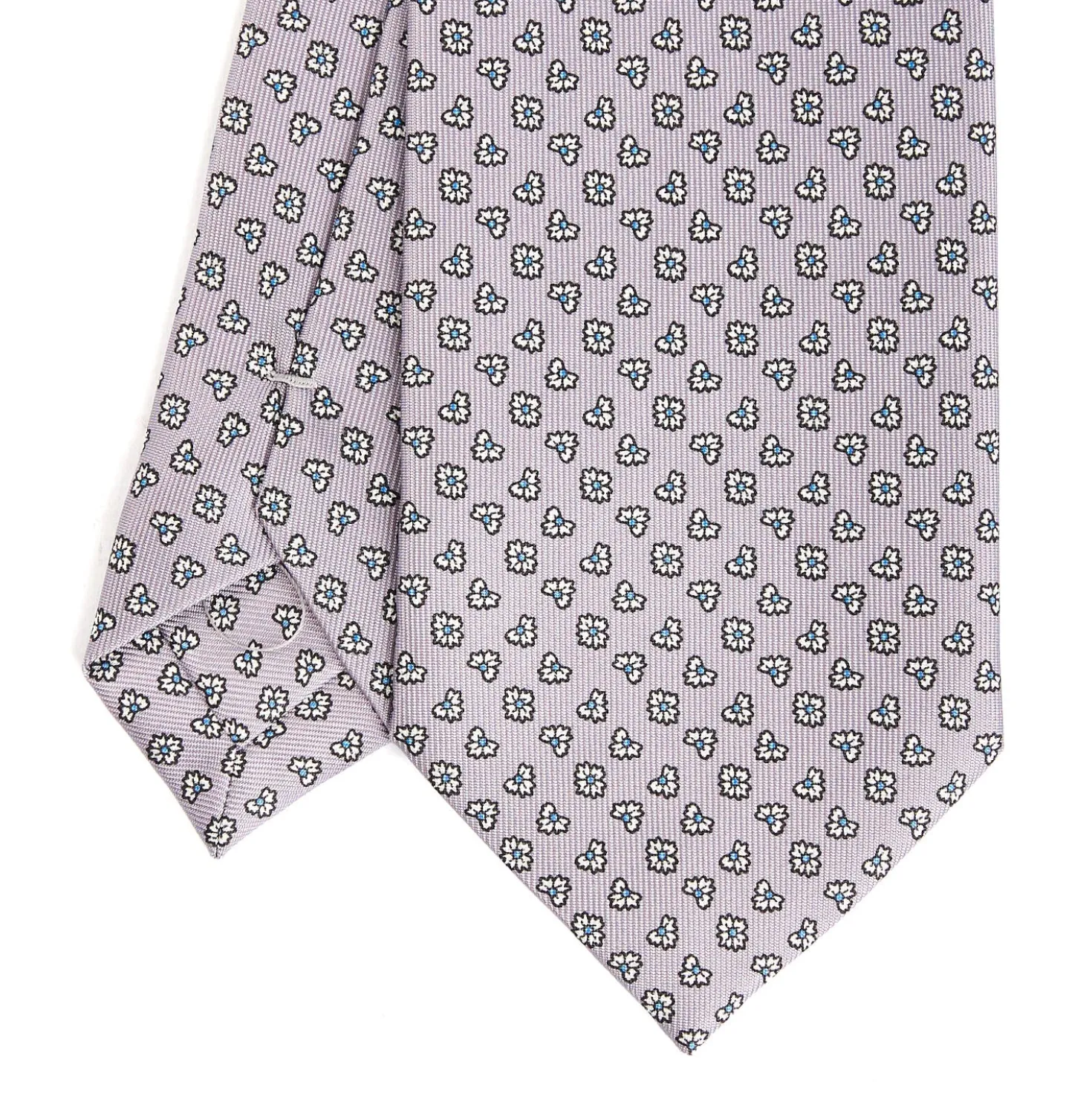 CRAVATTA SARTORIALE CLASSICA IN SETA GRIGIO CHIARO Microfantasia fiore