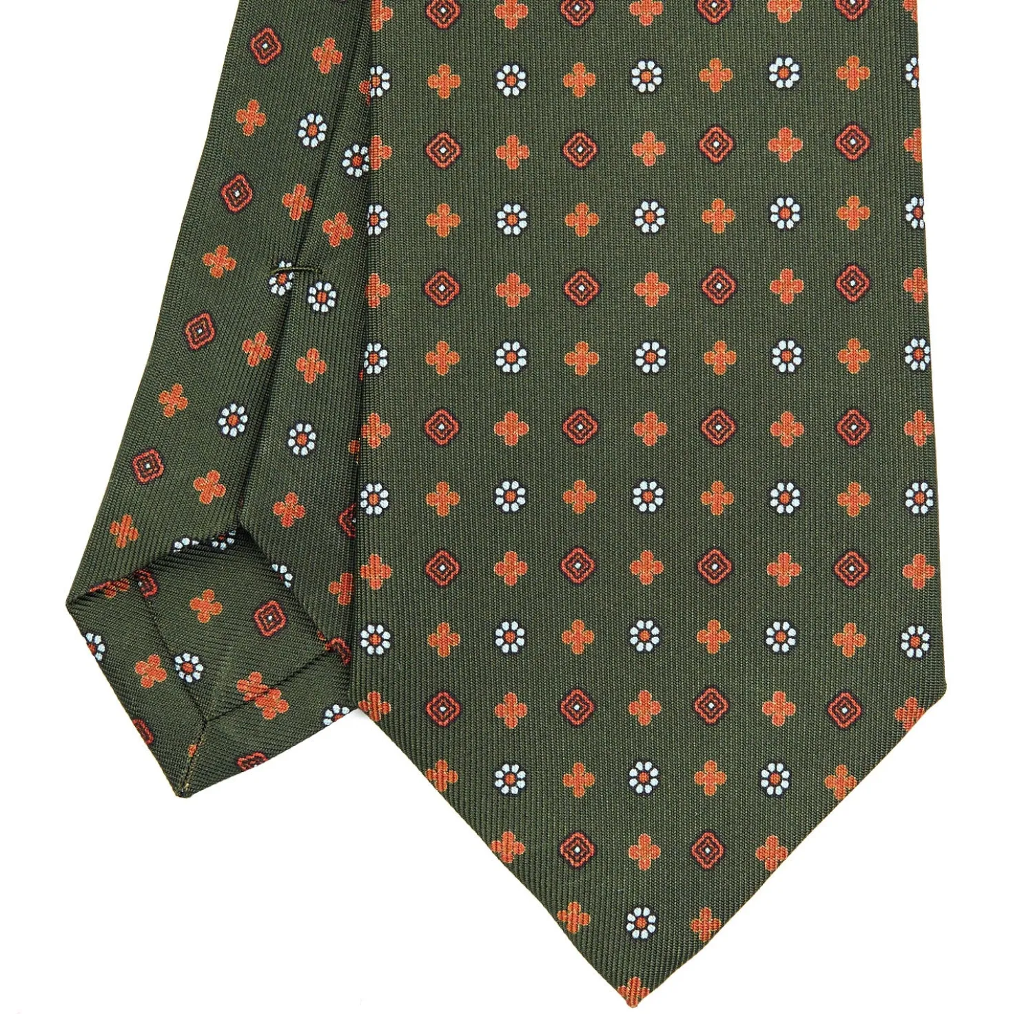 CRAVATTA SARTORIALE CLASSICA IN SETA VERDE OLIVA Microfantasia fiore