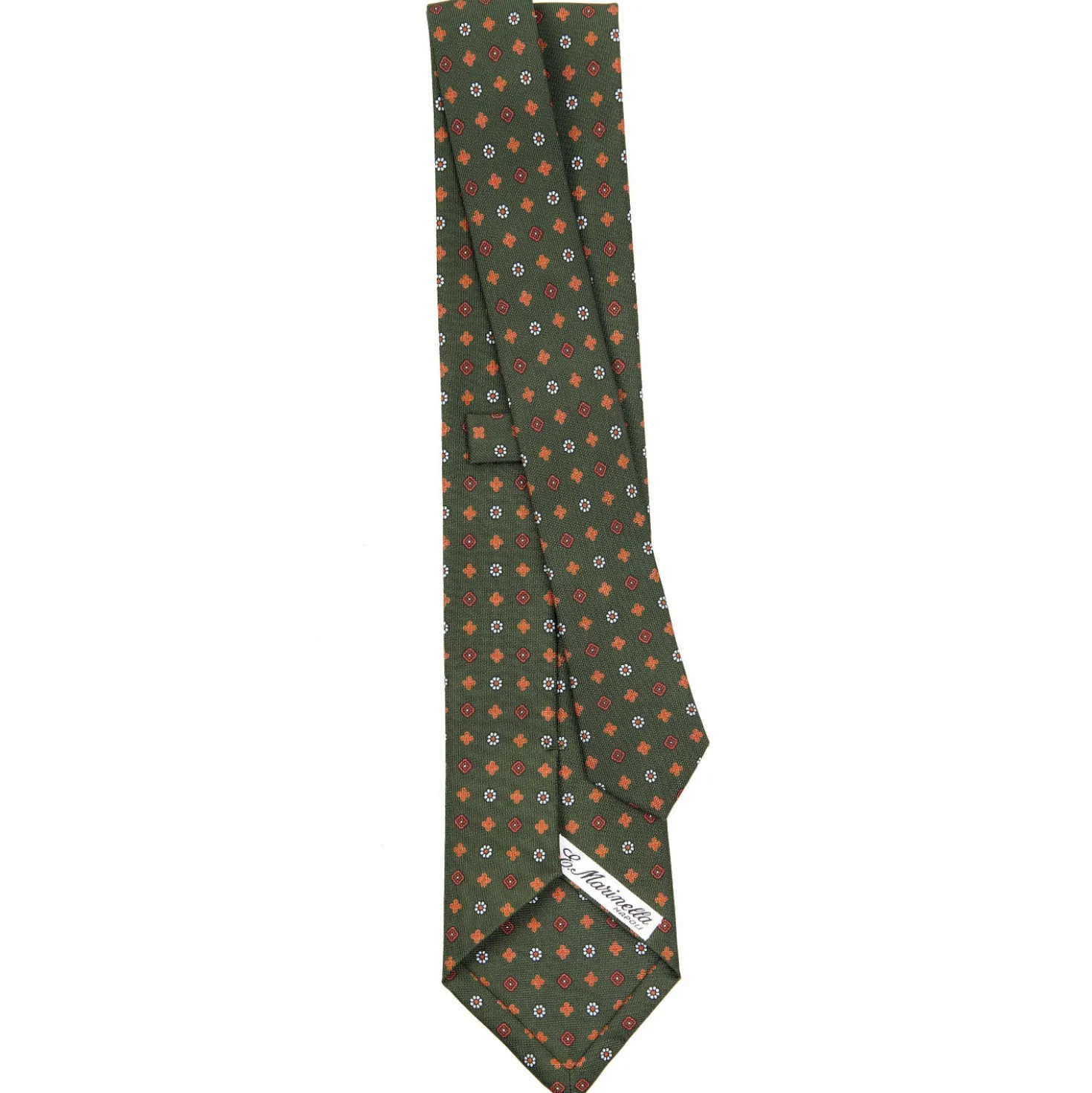 CRAVATTA SARTORIALE CLASSICA IN SETA VERDE OLIVA Microfantasia fiore