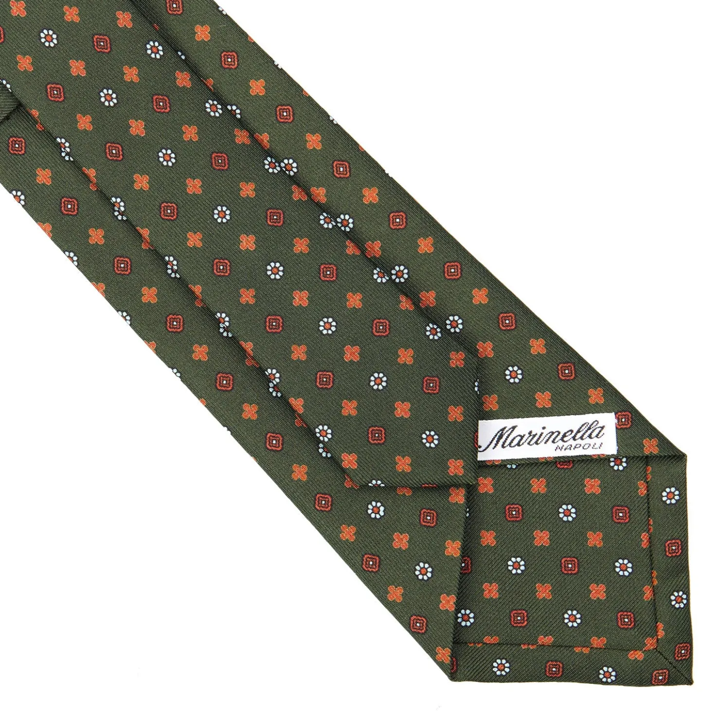 CRAVATTA SARTORIALE CLASSICA IN SETA VERDE OLIVA Microfantasia fiore