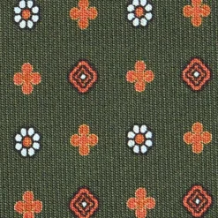 CRAVATTA SARTORIALE CLASSICA IN SETA VERDE OLIVA Microfantasia fiore