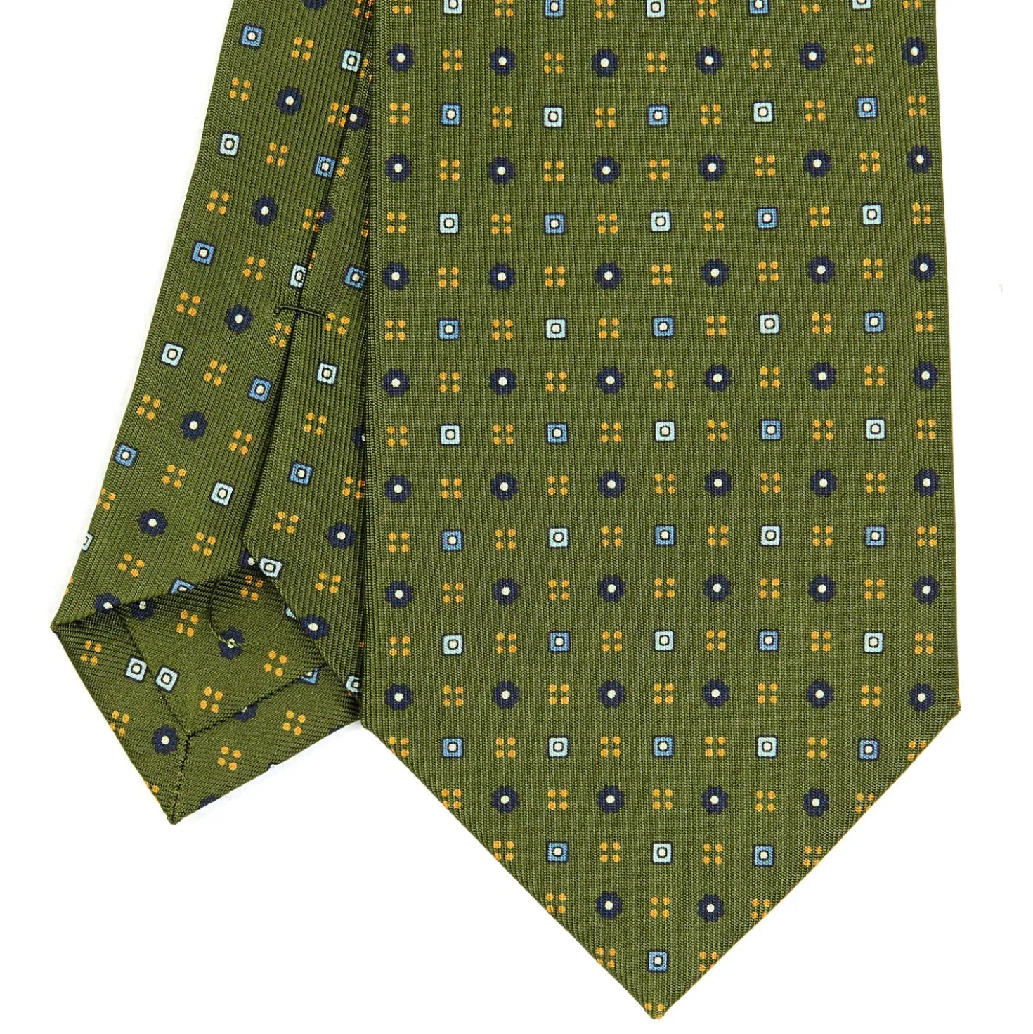 CRAVATTA SARTORIALE CLASSICA IN SETA VERDE OLIVA Microfantasia fiore