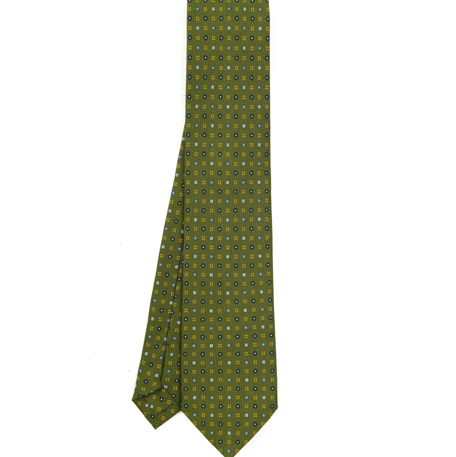 CRAVATTA SARTORIALE CLASSICA IN SETA VERDE OLIVA Microfantasia fiore