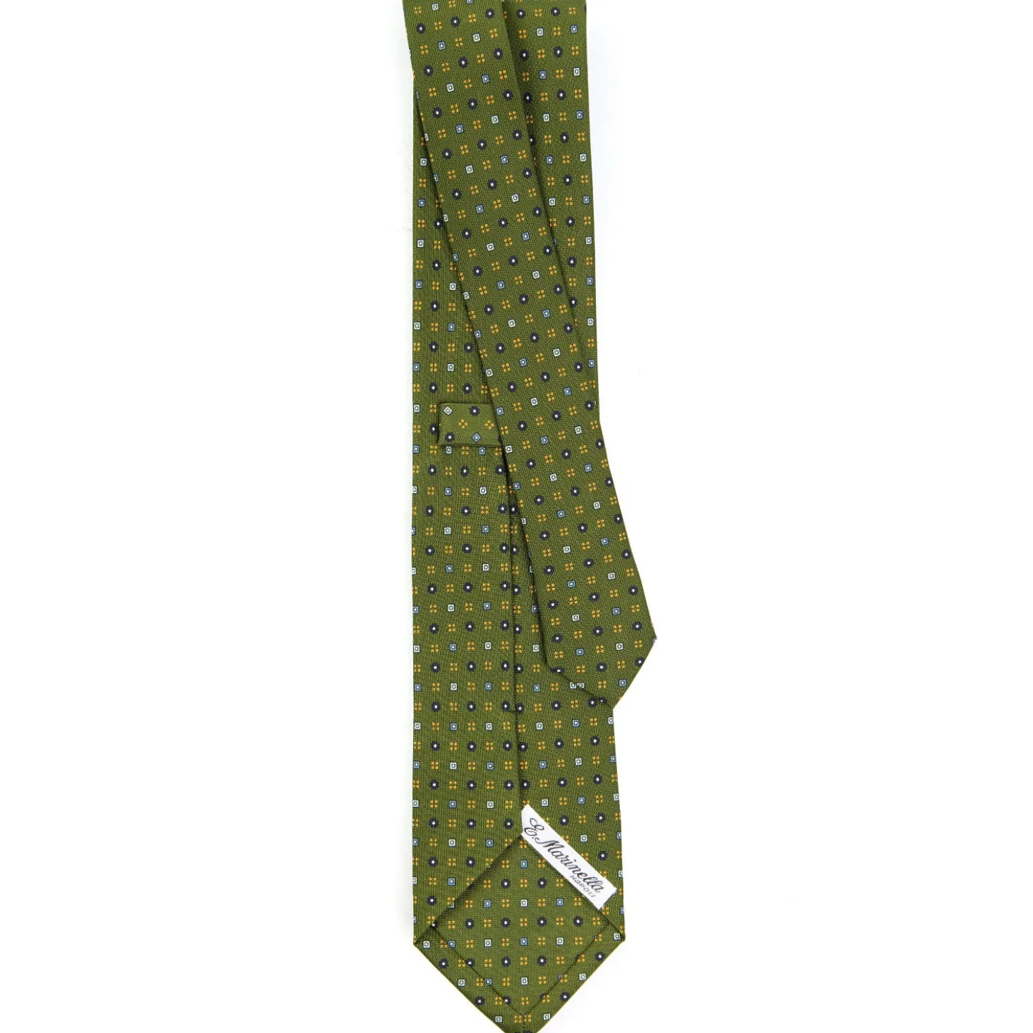 CRAVATTA SARTORIALE CLASSICA IN SETA VERDE OLIVA Microfantasia fiore