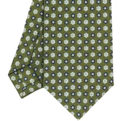 CRAVATTA SARTORIALE CLASSICA IN SETA VERDE OLIVA Microfantasia fiore