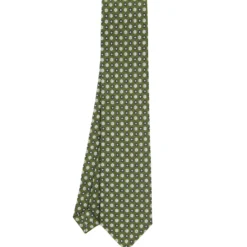 CRAVATTA SARTORIALE CLASSICA IN SETA VERDE OLIVA Microfantasia fiore