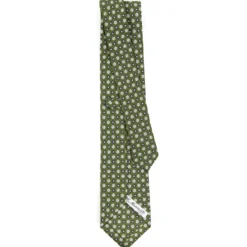 CRAVATTA SARTORIALE CLASSICA IN SETA VERDE OLIVA Microfantasia fiore