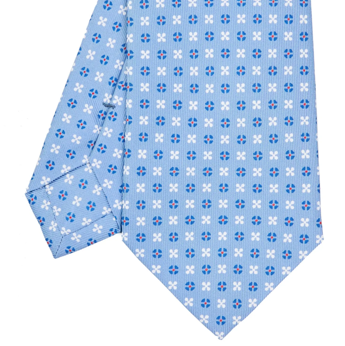 CRAVATTA SARTORIALE CLASSICA IN SETA AZZURRA Microfantasia fiore