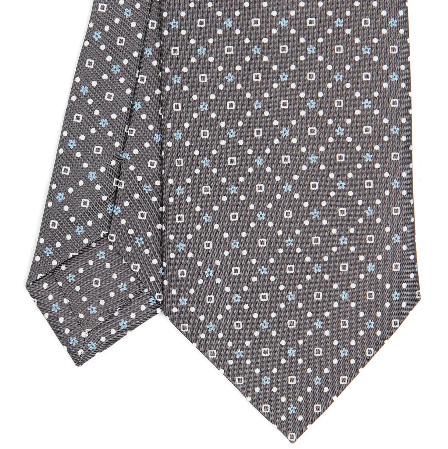 CRAVATTA SARTORIALE CLASSICA IN SETA GRIGIO CHIARO Microfantasia fiore