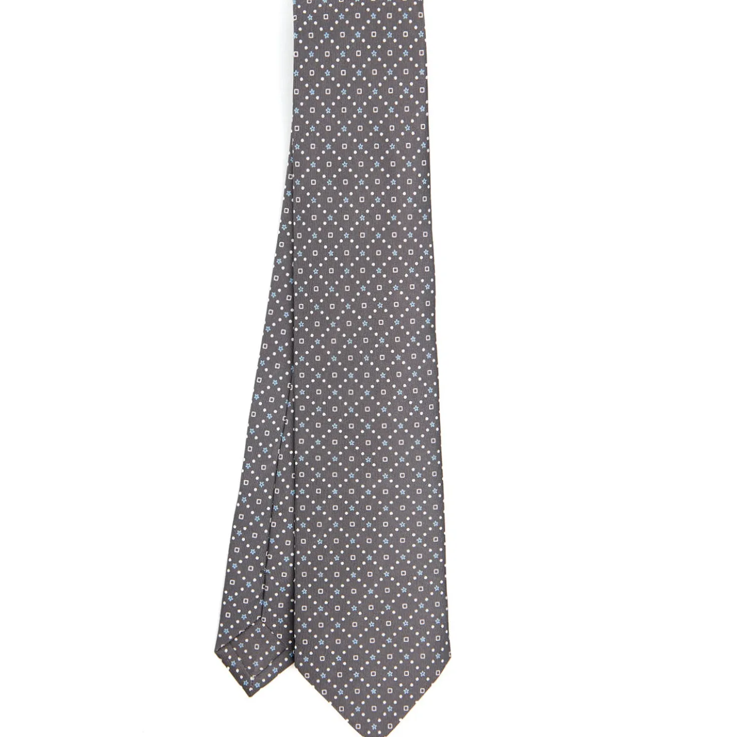 CRAVATTA SARTORIALE CLASSICA IN SETA GRIGIO CHIARO Microfantasia fiore