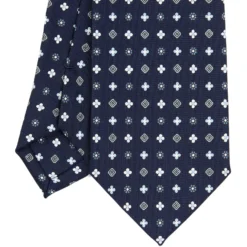 CRAVATTA SARTORIALE CLASSICA IN SETA BLU SCURO Microfantasia fiore