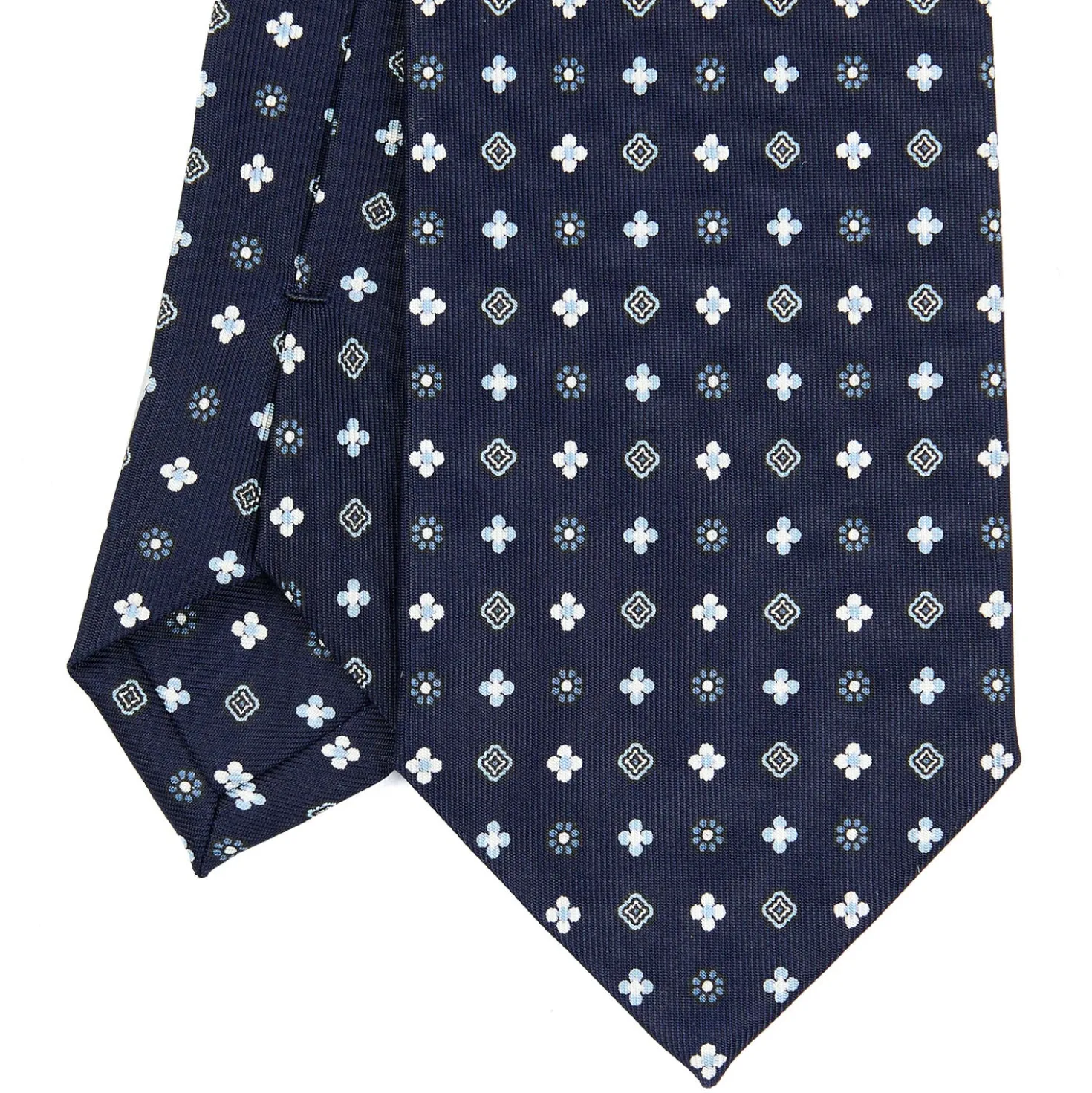 CRAVATTA SARTORIALE CLASSICA IN SETA BLU SCURO Microfantasia fiore