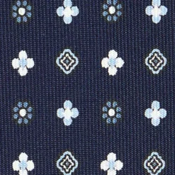 CRAVATTA SARTORIALE CLASSICA IN SETA BLU SCURO Microfantasia fiore