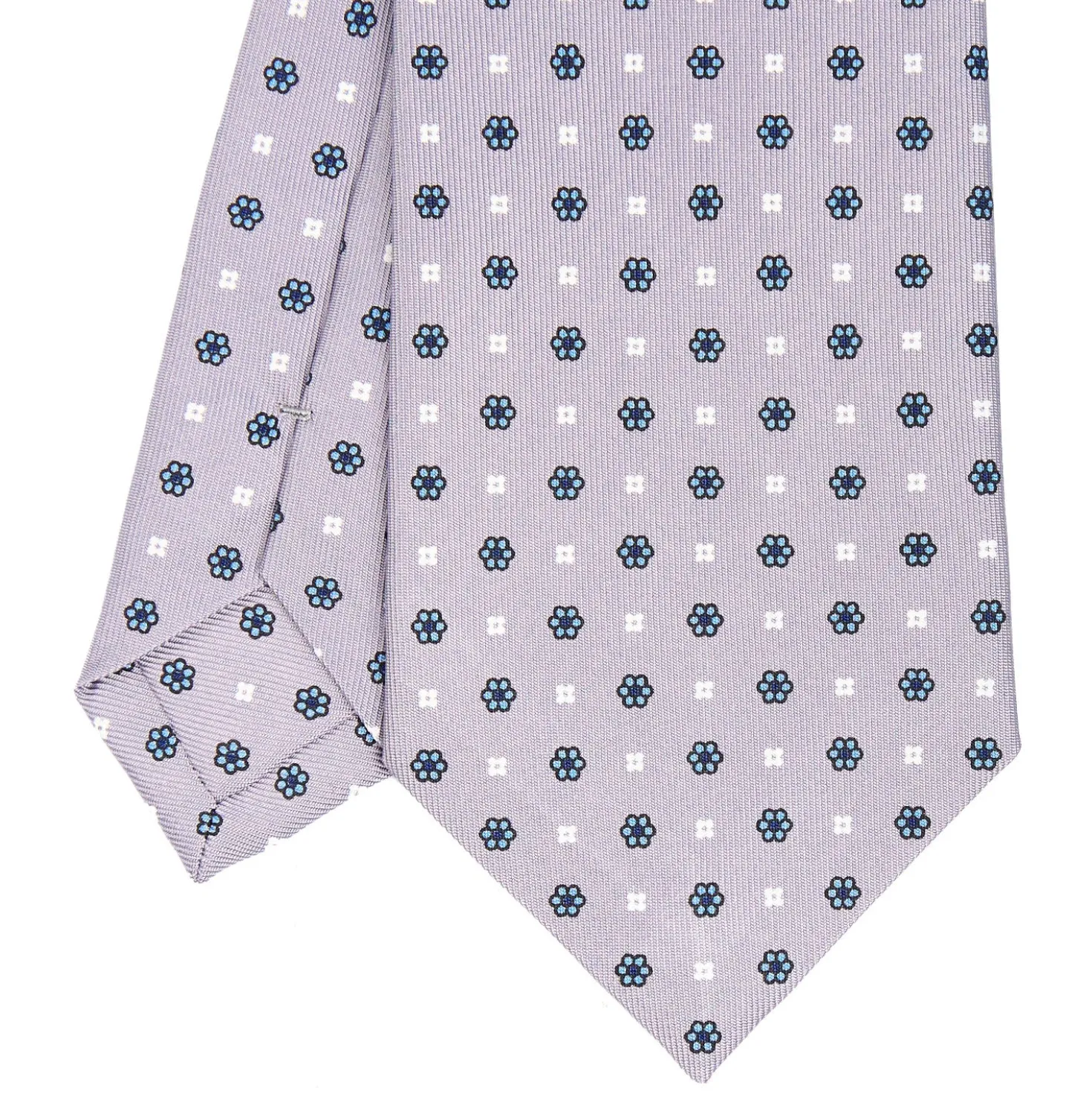CRAVATTA SARTORIALE CLASSICA IN SETA GRIGIO CHIARO Microfantasia fiore