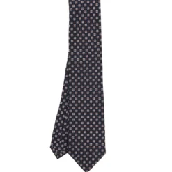 CRAVATTA SARTORIALE CLASSICA IN SETA BLU SCURO Microfantasia fiore