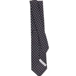 CRAVATTA SARTORIALE CLASSICA IN SETA BLU SCURO Microfantasia fiore