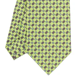 CRAVATTA SARTORIALE CLASSICA IN SETA VERDE CHIARO Microfantasia fiore