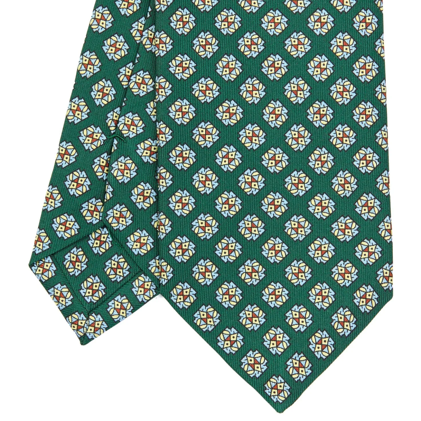 CRAVATTA SARTORIALE CLASSICA IN SETA VERDE SCURO Microfantasia fiore