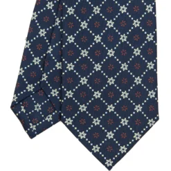 CRAVATTA SARTORIALE CLASSICA IN SETA BLU SCURO Microfantasia fiore