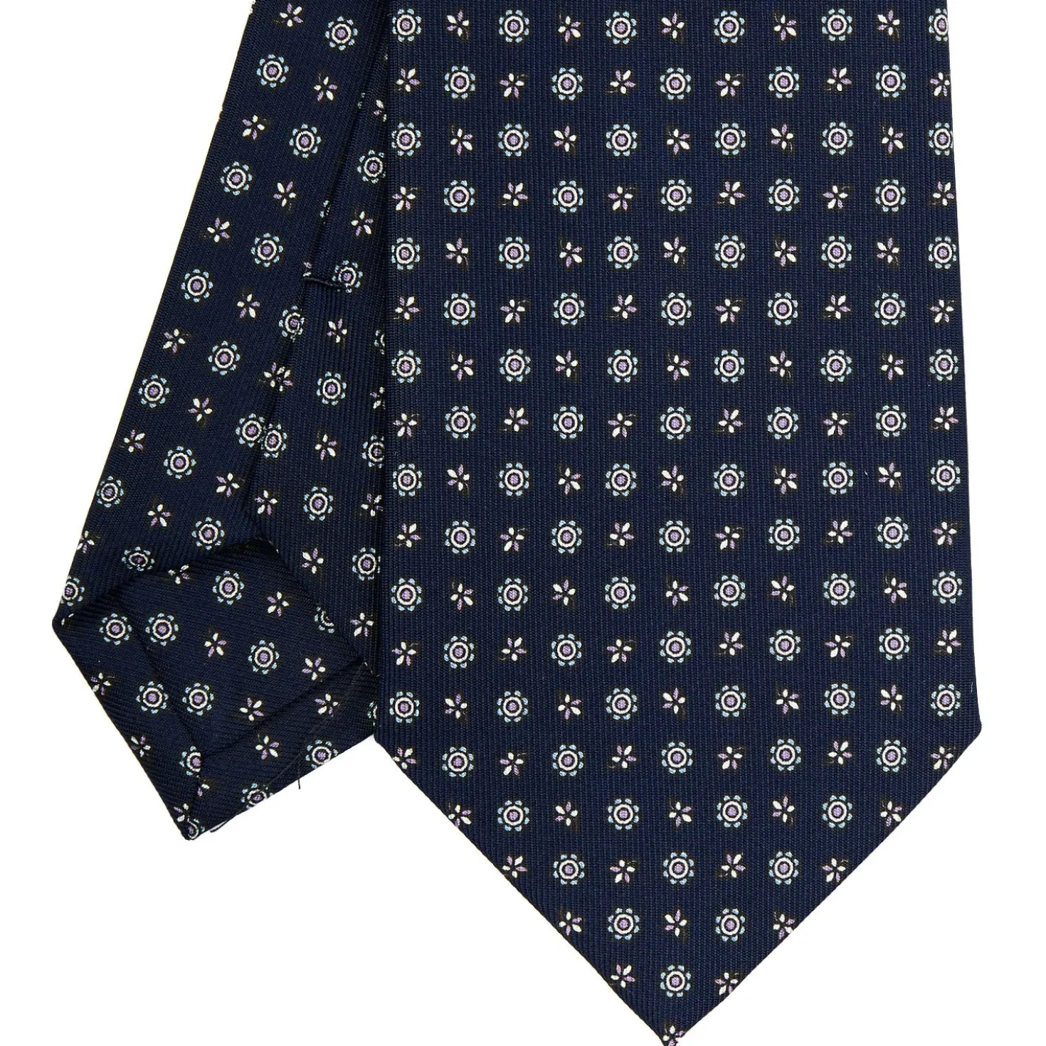 CRAVATTA SARTORIALE CLASSICA IN SETA BLU SCURO Microfantasia fiore