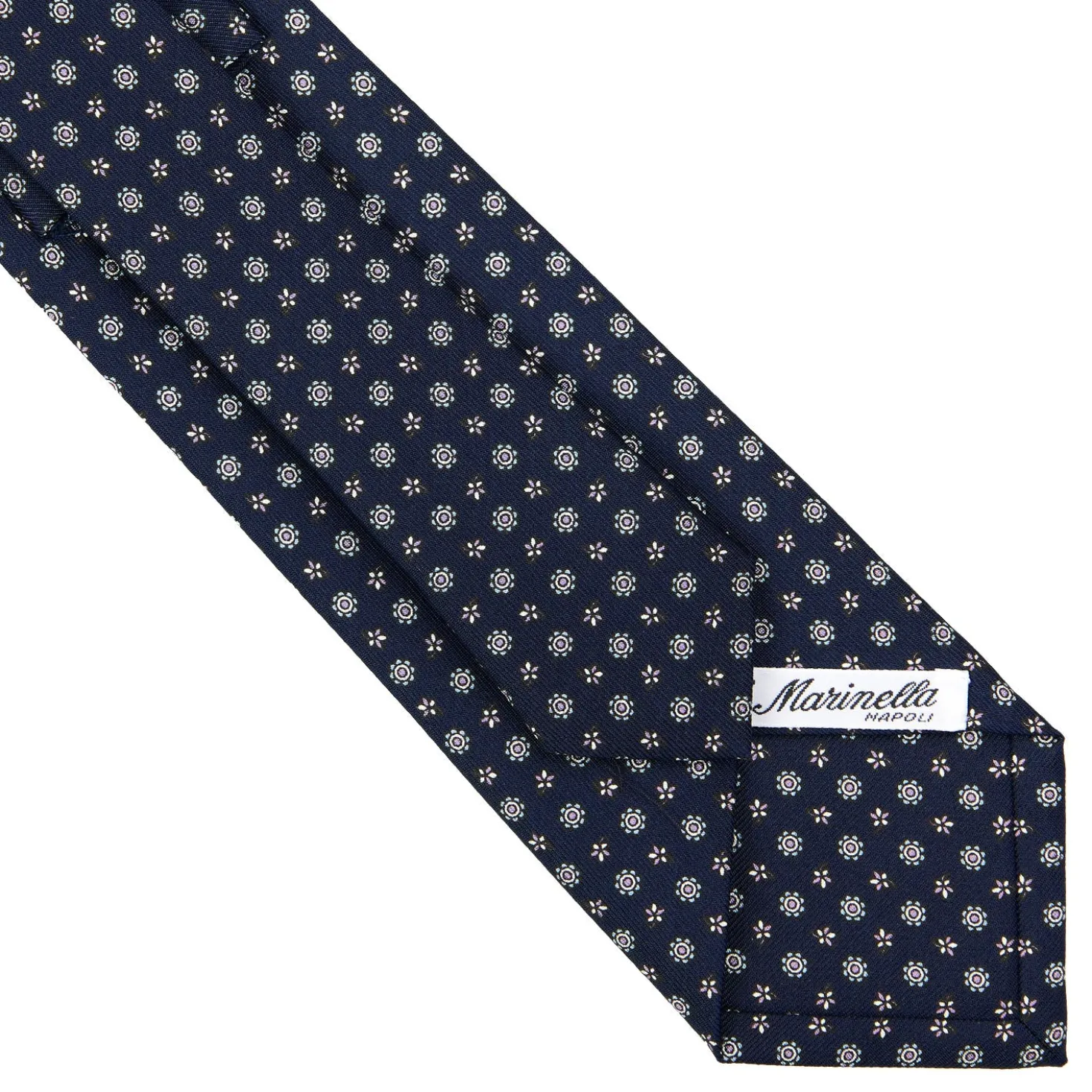 CRAVATTA SARTORIALE CLASSICA IN SETA BLU SCURO Microfantasia fiore