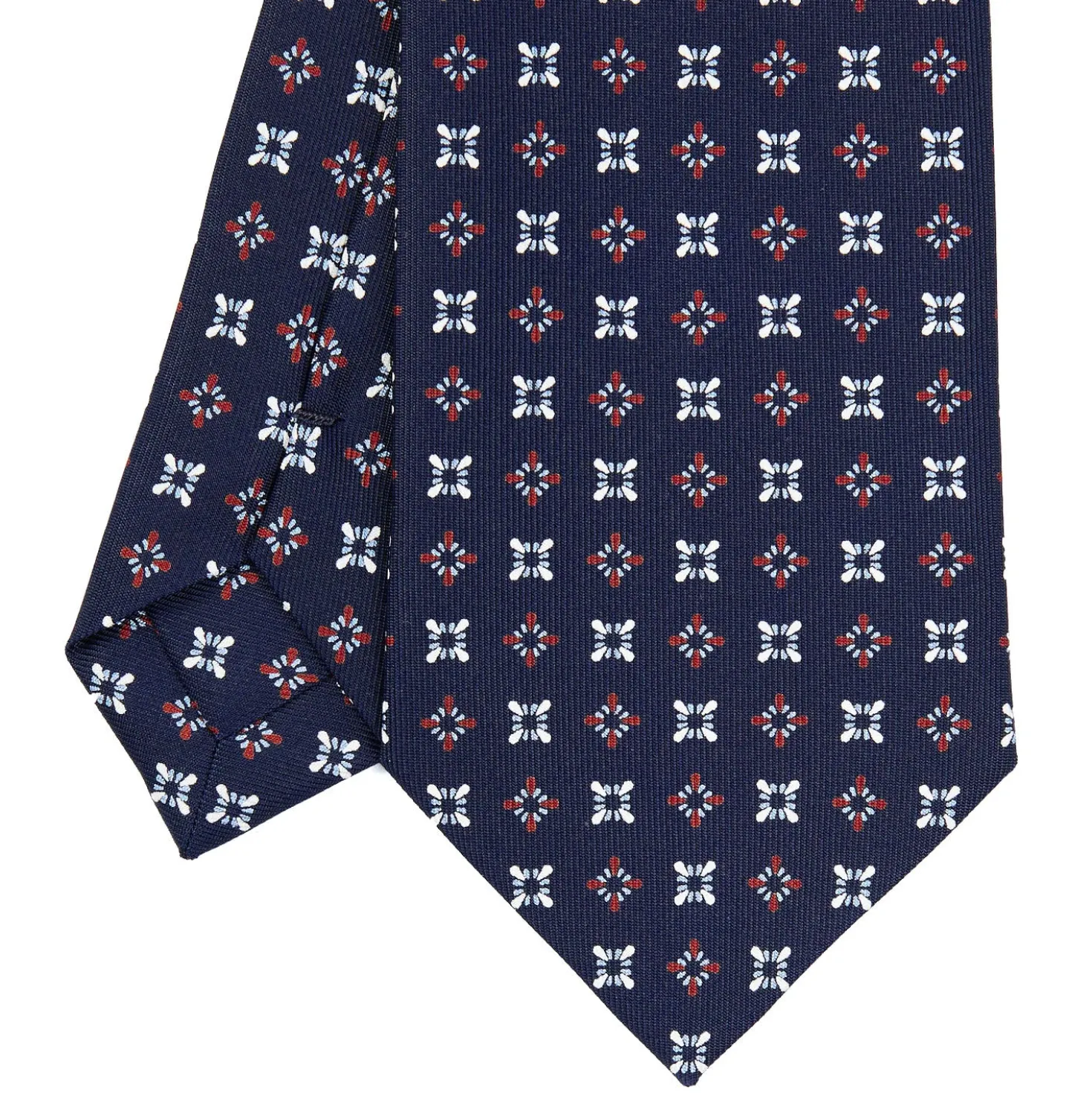 CRAVATTA SARTORIALE CLASSICA IN SETA BLU SCURO Microfantasia fiore