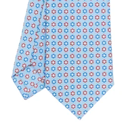CRAVATTA SARTORIALE CLASSICA IN SETA AZZURRA Microfantasia fiore