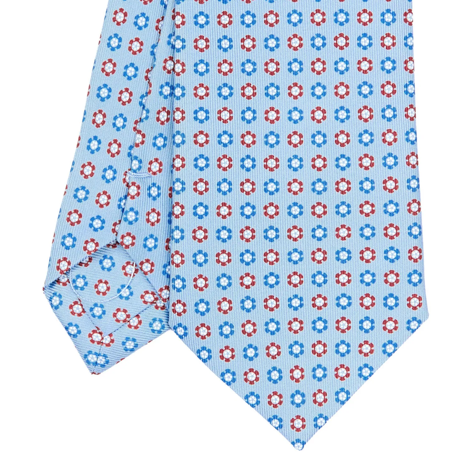 CRAVATTA SARTORIALE CLASSICA IN SETA AZZURRA Microfantasia fiore