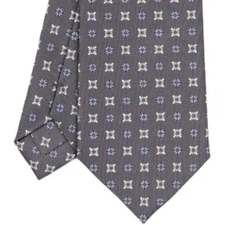 CRAVATTA SARTORIALE CLASSICA IN SETA GRIGIO SCURO Microfantasia fiore
