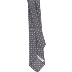 CRAVATTA SARTORIALE CLASSICA IN SETA GRIGIO SCURO Microfantasia fiore