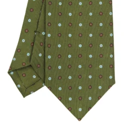 CRAVATTA SARTORIALE CLASSICA IN SETA VERDE OLIVA Microfantasia fiore