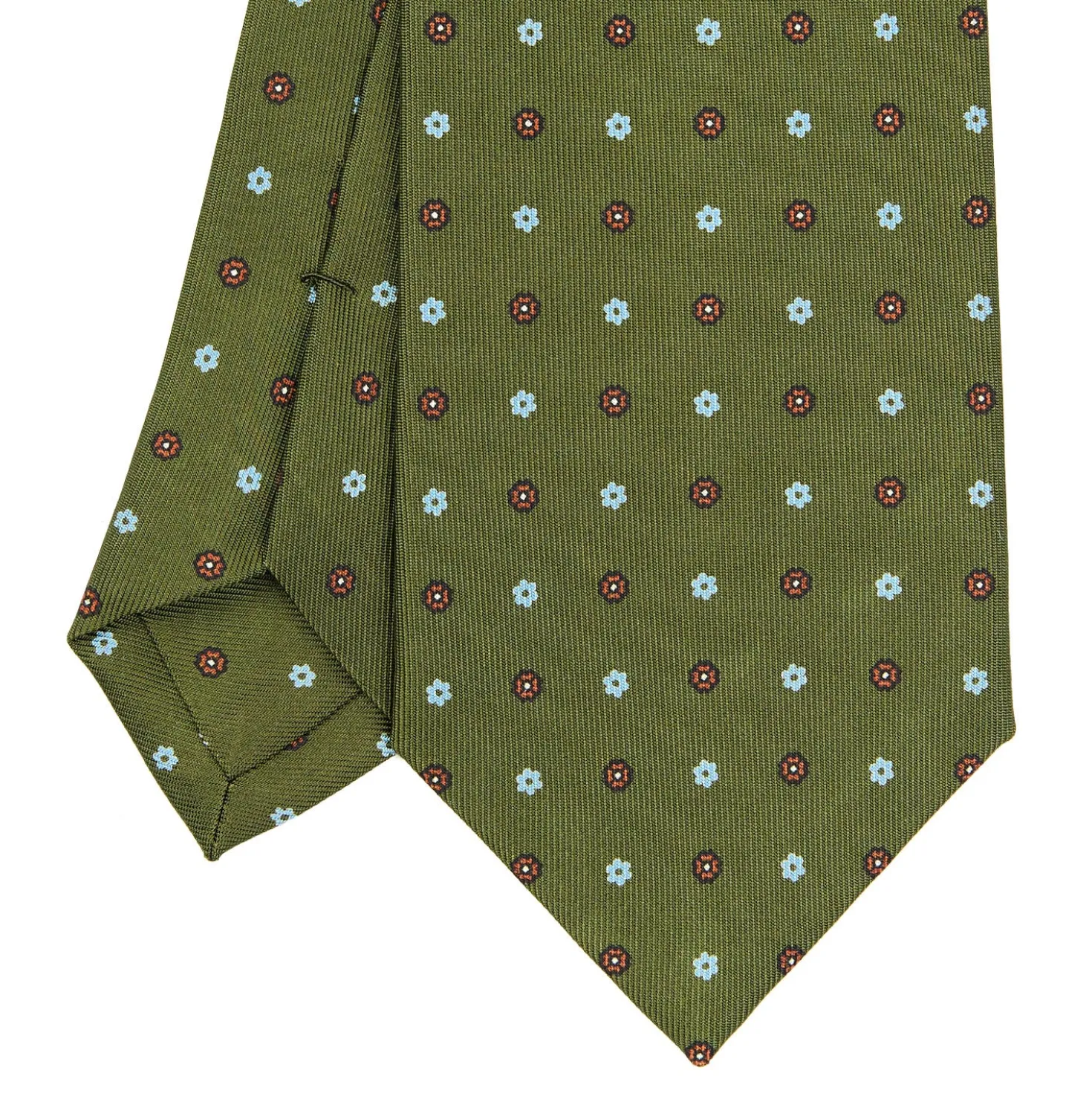 CRAVATTA SARTORIALE CLASSICA IN SETA VERDE OLIVA Microfantasia fiore