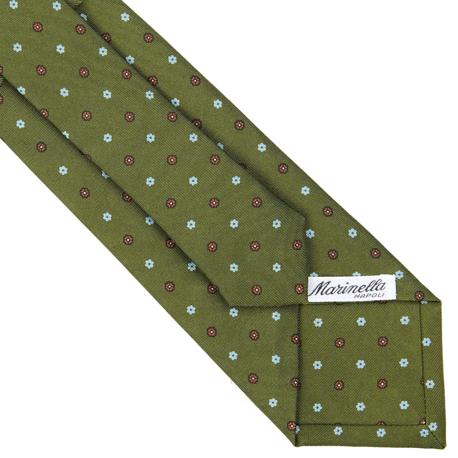 CRAVATTA SARTORIALE CLASSICA IN SETA VERDE OLIVA Microfantasia fiore