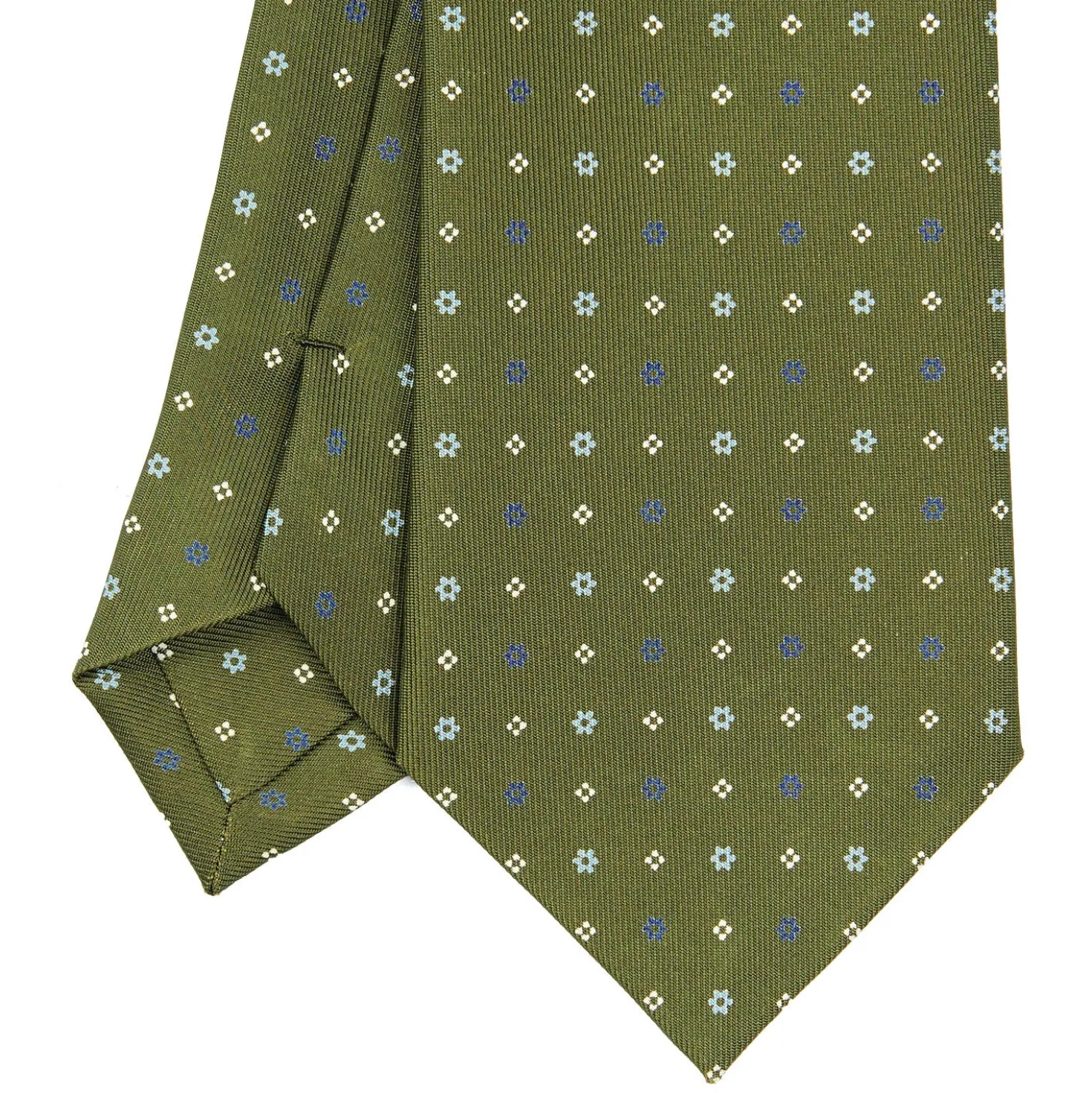 CRAVATTA SARTORIALE CLASSICA IN SETA VERDE OLIVA Microfantasia fiore