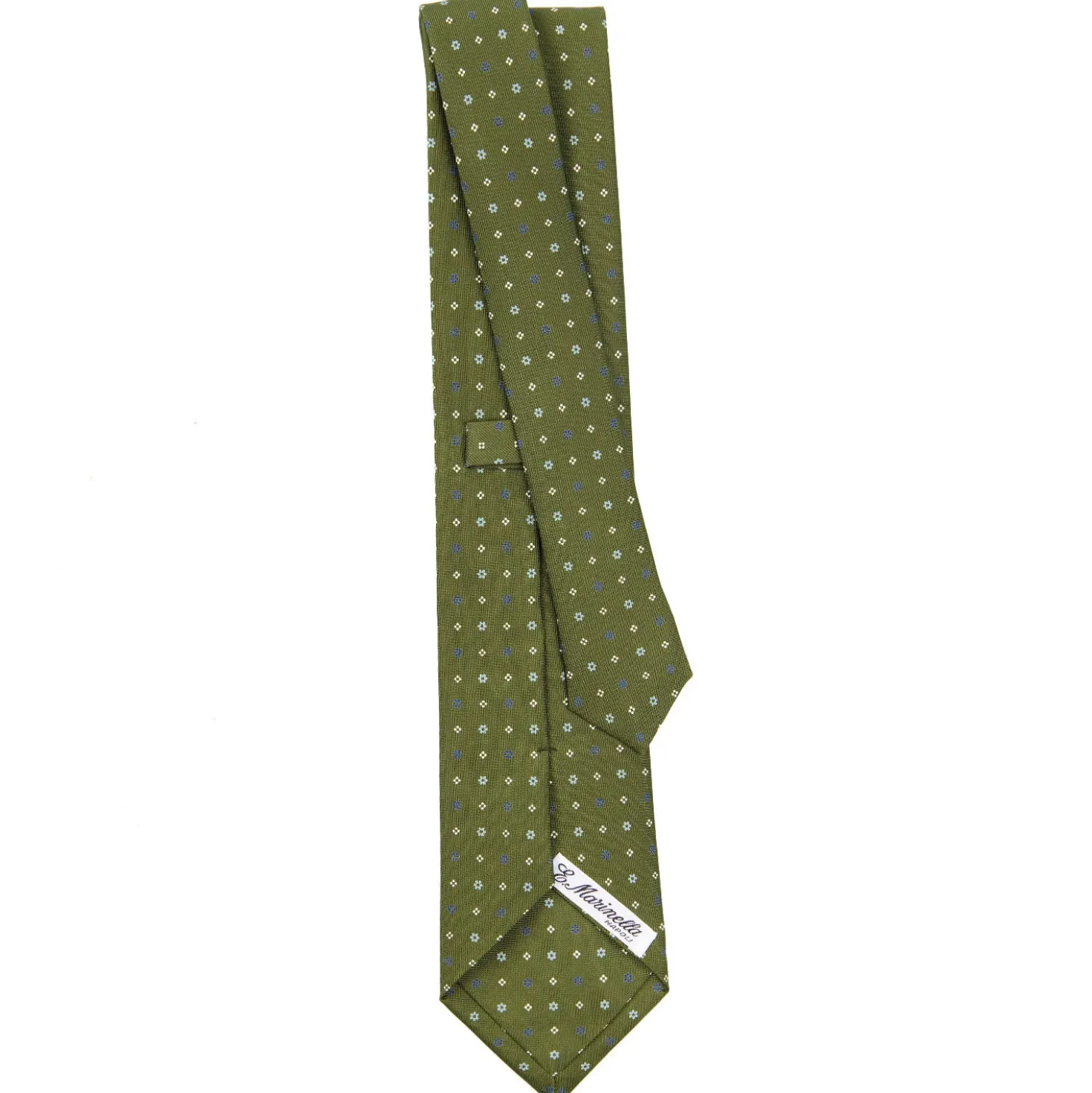 CRAVATTA SARTORIALE CLASSICA IN SETA VERDE OLIVA Microfantasia fiore