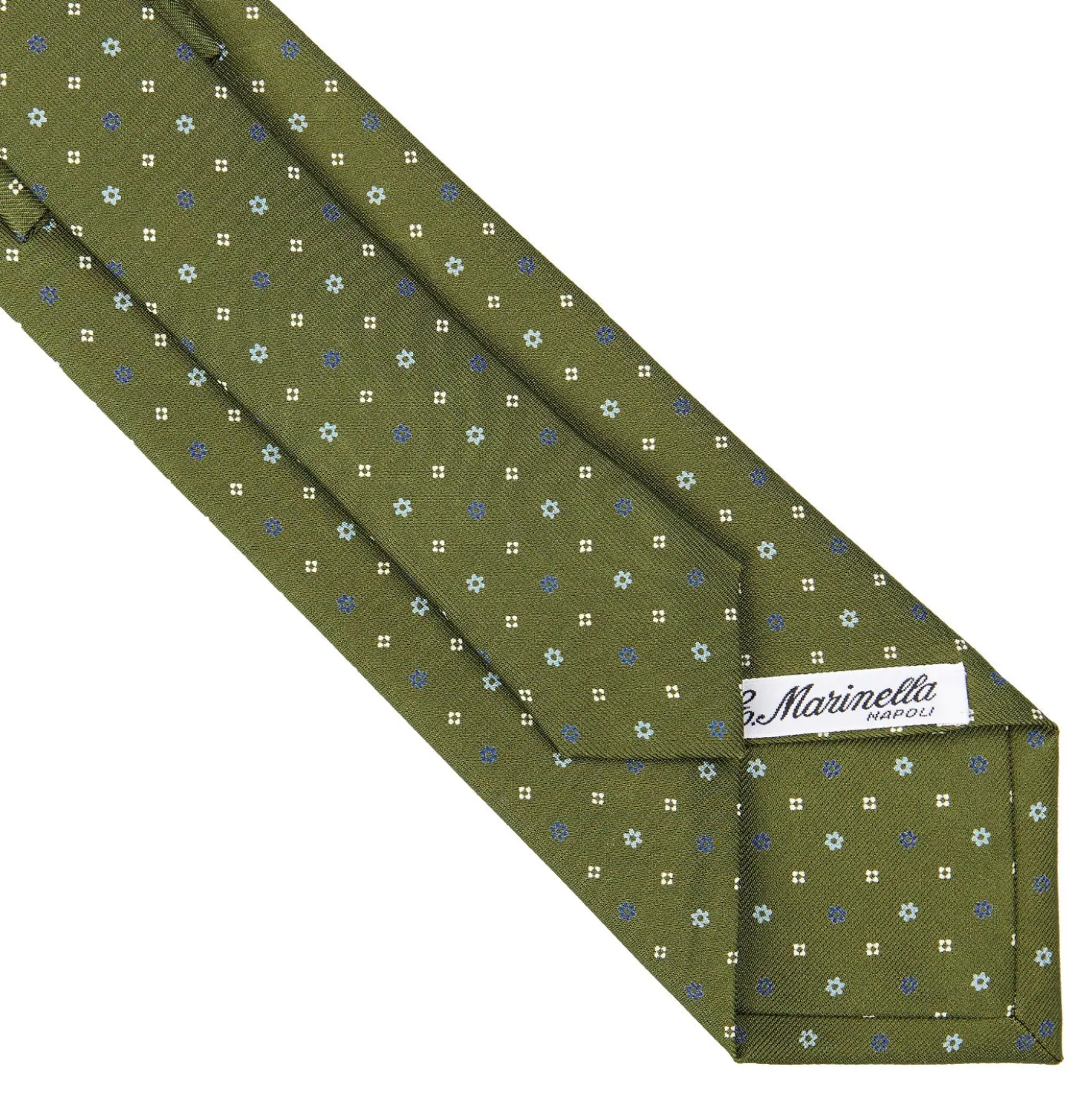 CRAVATTA SARTORIALE CLASSICA IN SETA VERDE OLIVA Microfantasia fiore