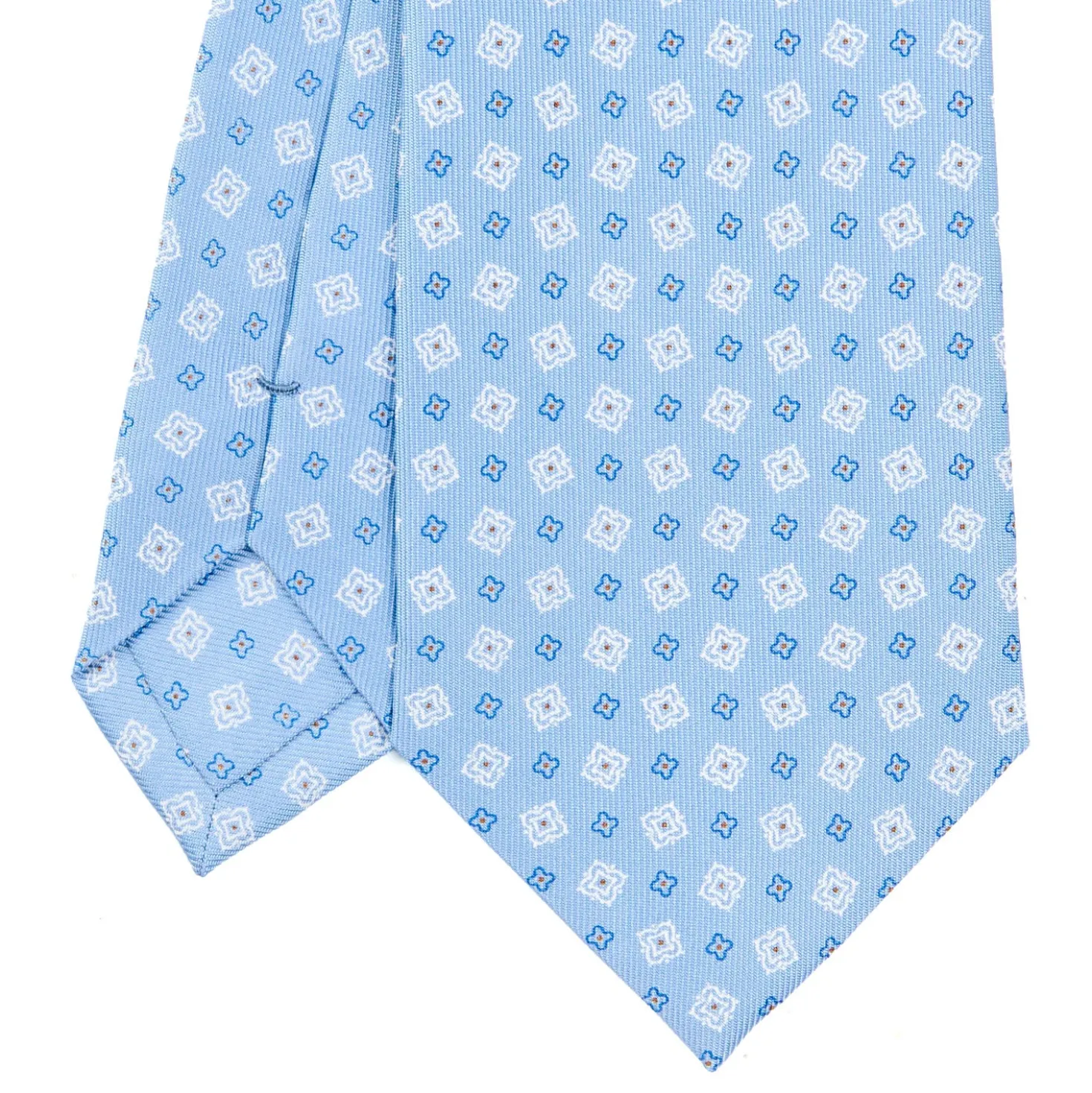 CRAVATTA SARTORIALE CLASSICA IN SETA AZZURRA Microfantasia fiore