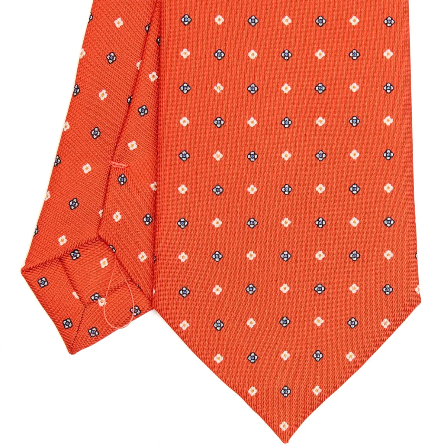 CRAVATTA SARTORIALE CLASSICA IN SETA ARANCIONE Microfantasia fiore