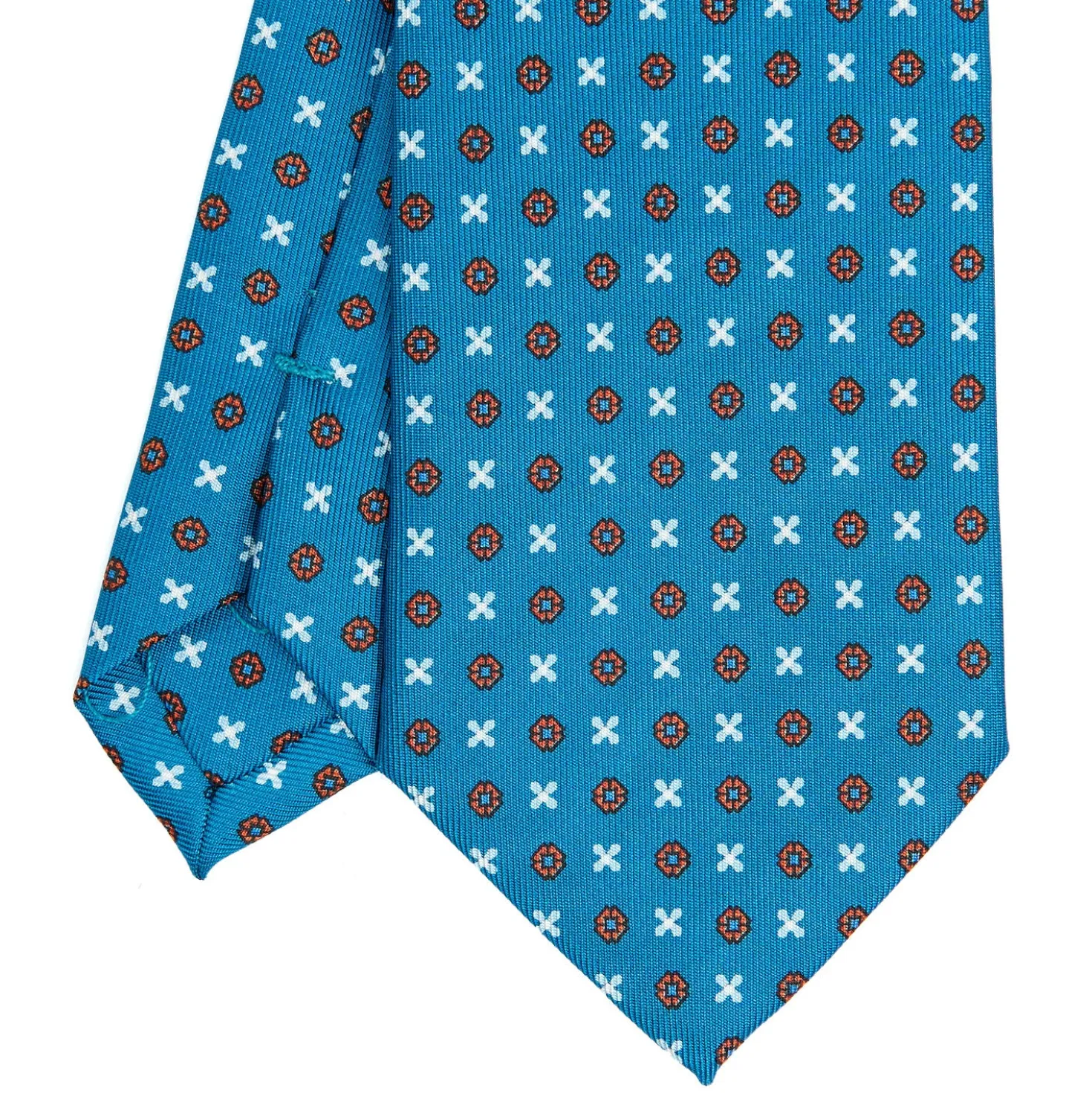 CRAVATTA SARTORIALE CLASSICA IN SETA BLU MEDIO Microfantasia fiore