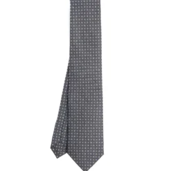 CRAVATTA SARTORIALE CLASSICA IN SETA GRIGIO SCURO Microfantasia fiore