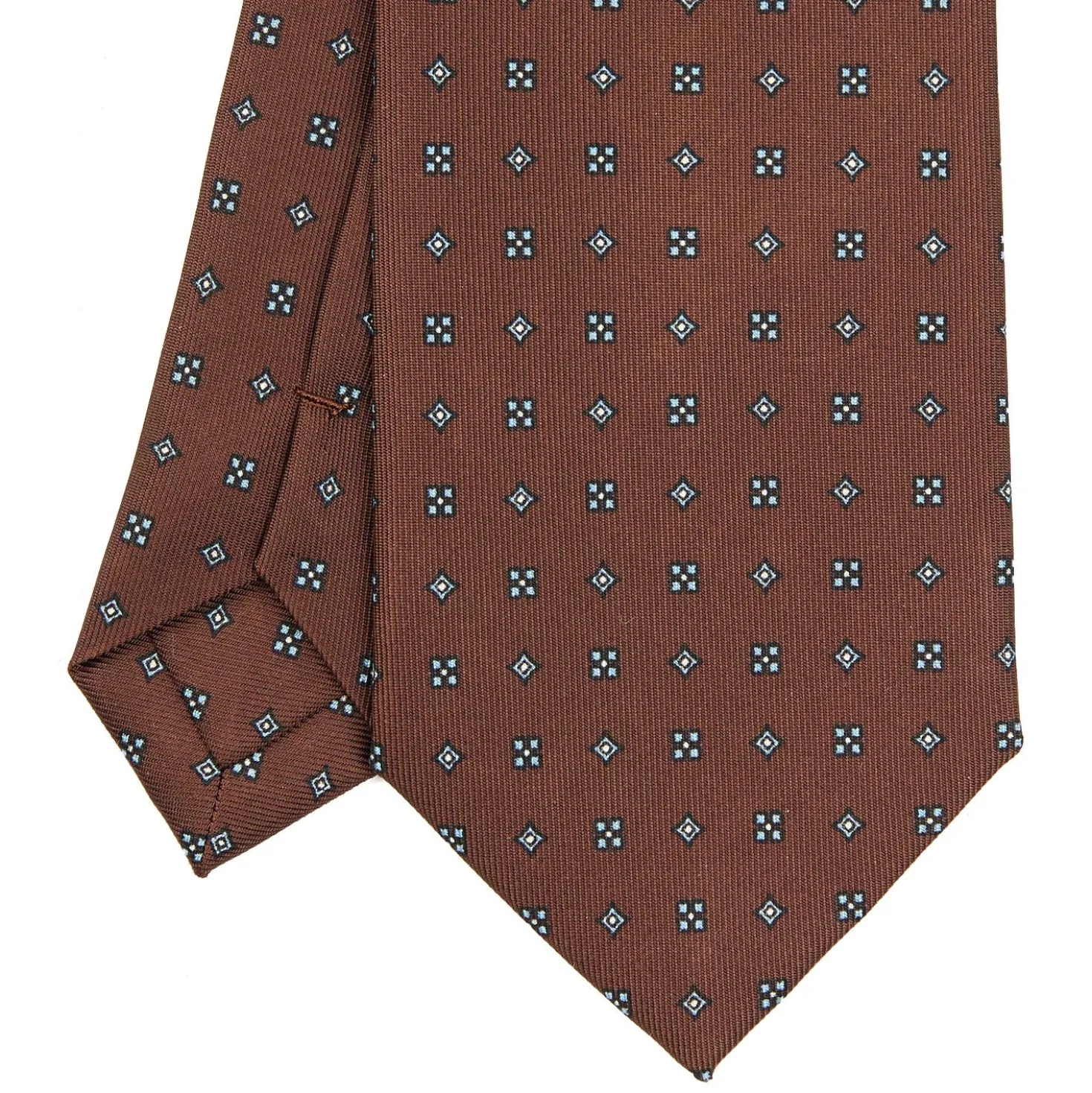 CRAVATTA SARTORIALE CLASSICA IN SETA MARRONE SCURO Microfantasia fiore