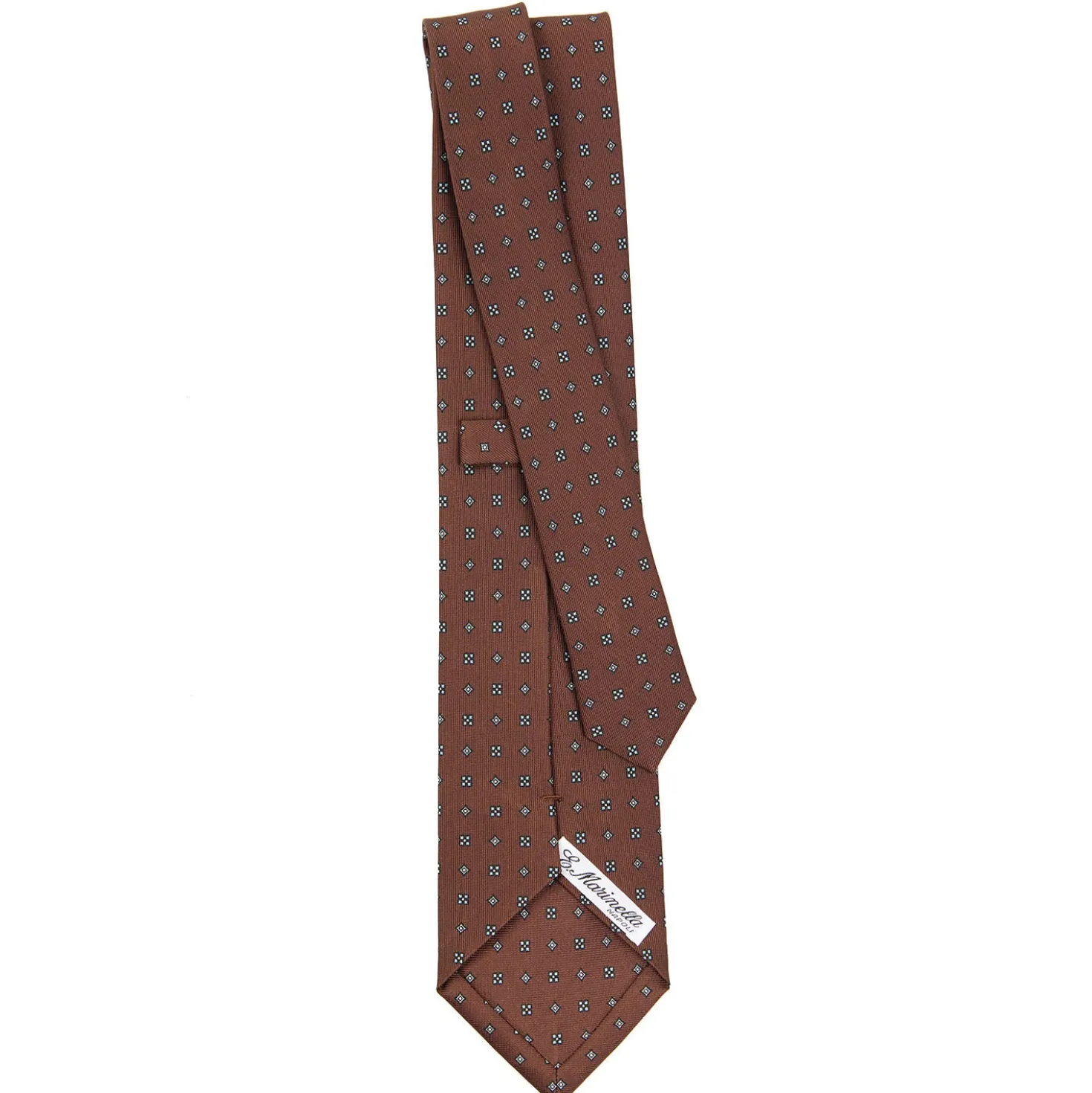 CRAVATTA SARTORIALE CLASSICA IN SETA MARRONE SCURO Microfantasia fiore