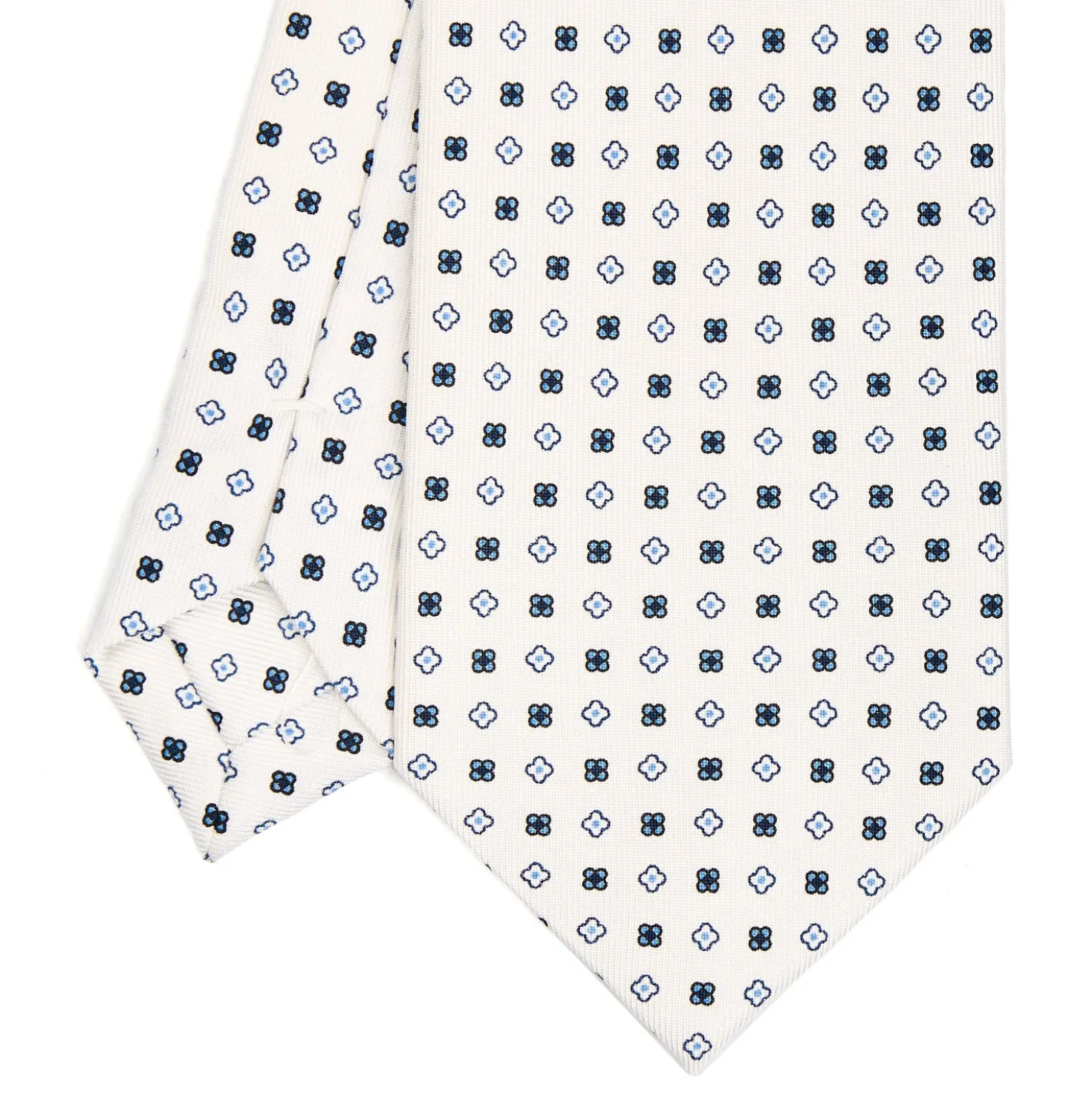 CRAVATTA SARTORIALE CLASSICA IN SETA BIANCA Microfantasia fiore