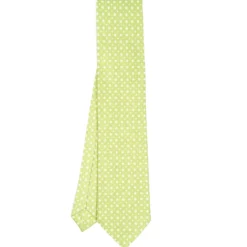 CRAVATTA SARTORIALE CLASSICA IN SETA VERDE CHIARO Microfantasia fiore